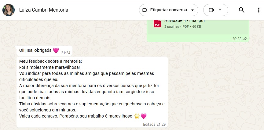 Mensagem de Luiza Cambri